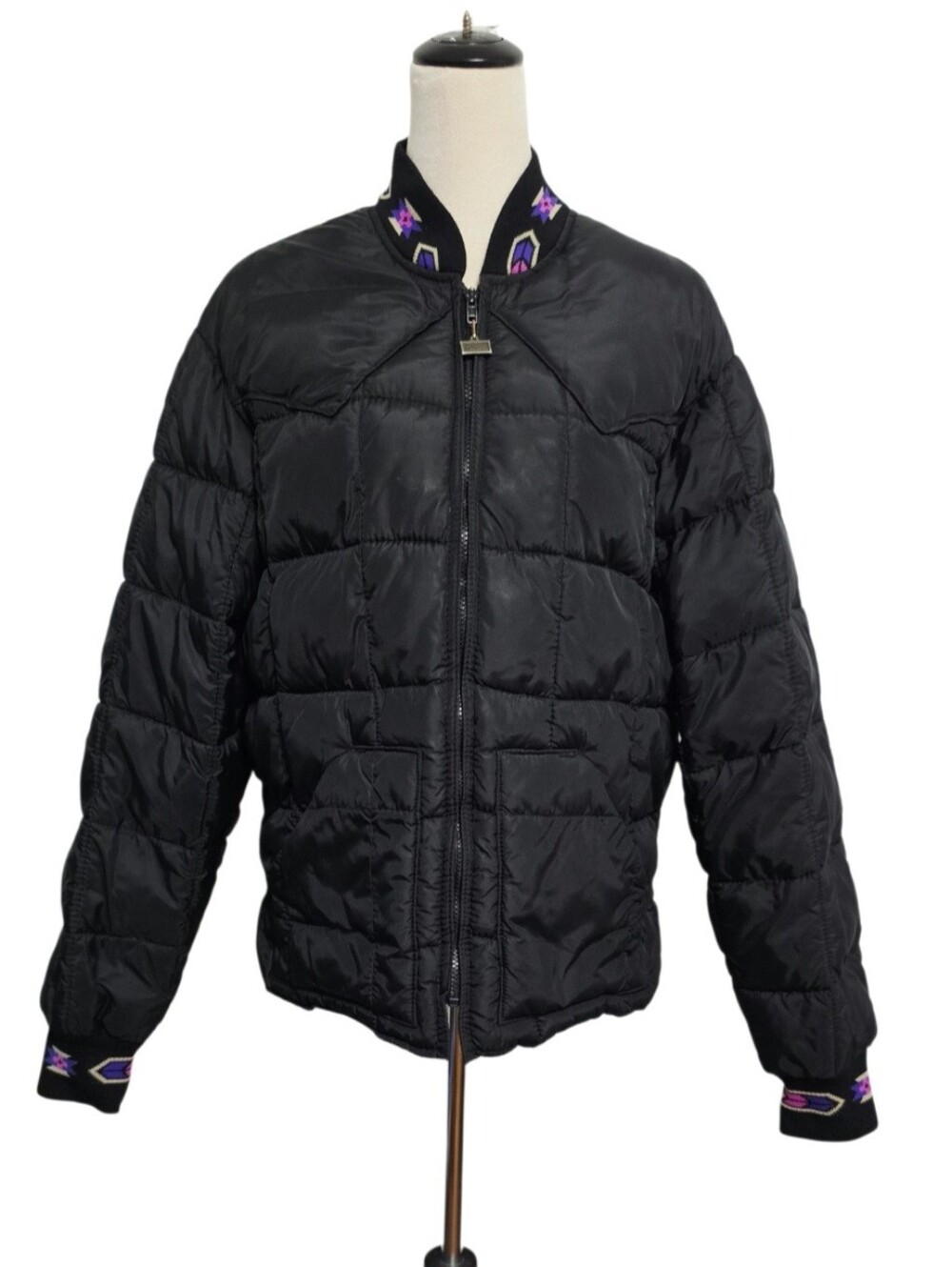 Vintage Walls Blizzard-Pruf USA Black Puffer Jacket Western Aztec Insulated Med